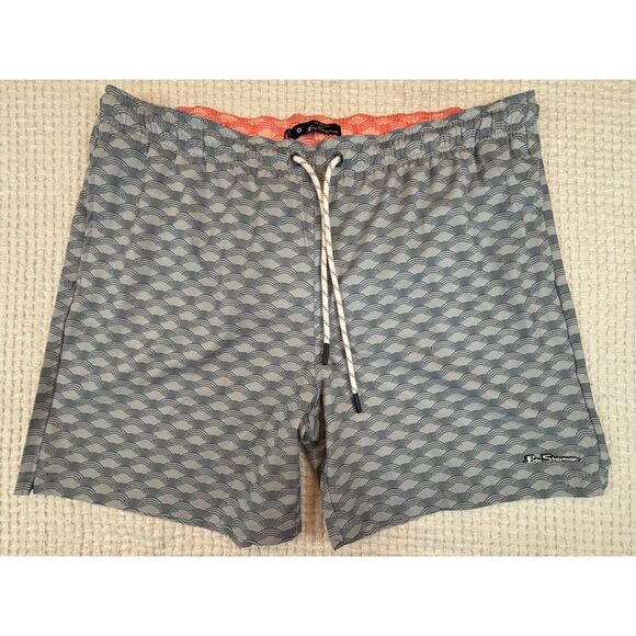 NWT BEN SHERMAN Classic Fit Wave Print Swim Trunks Blue Swimsuit Shorts Size XXL - Picture 4 of 11